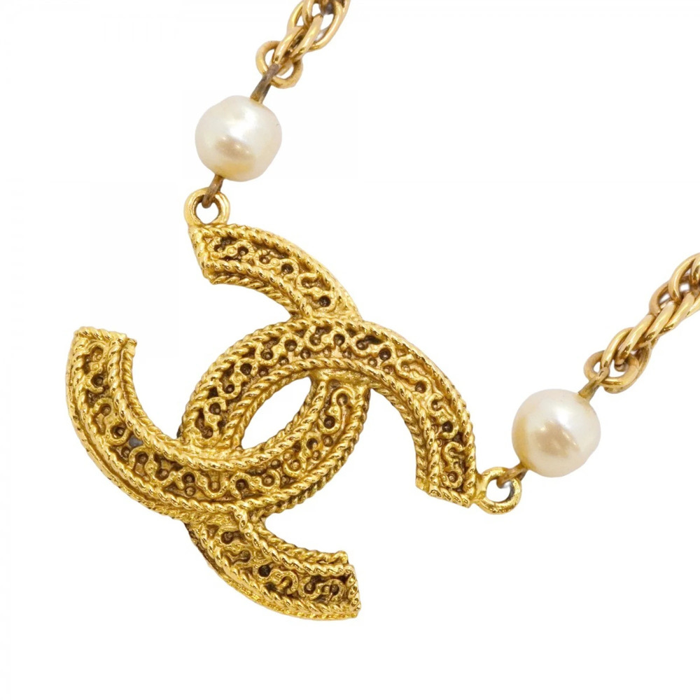 CHANEL Gold Pearl Logo Necklace - Picture 1 of 8